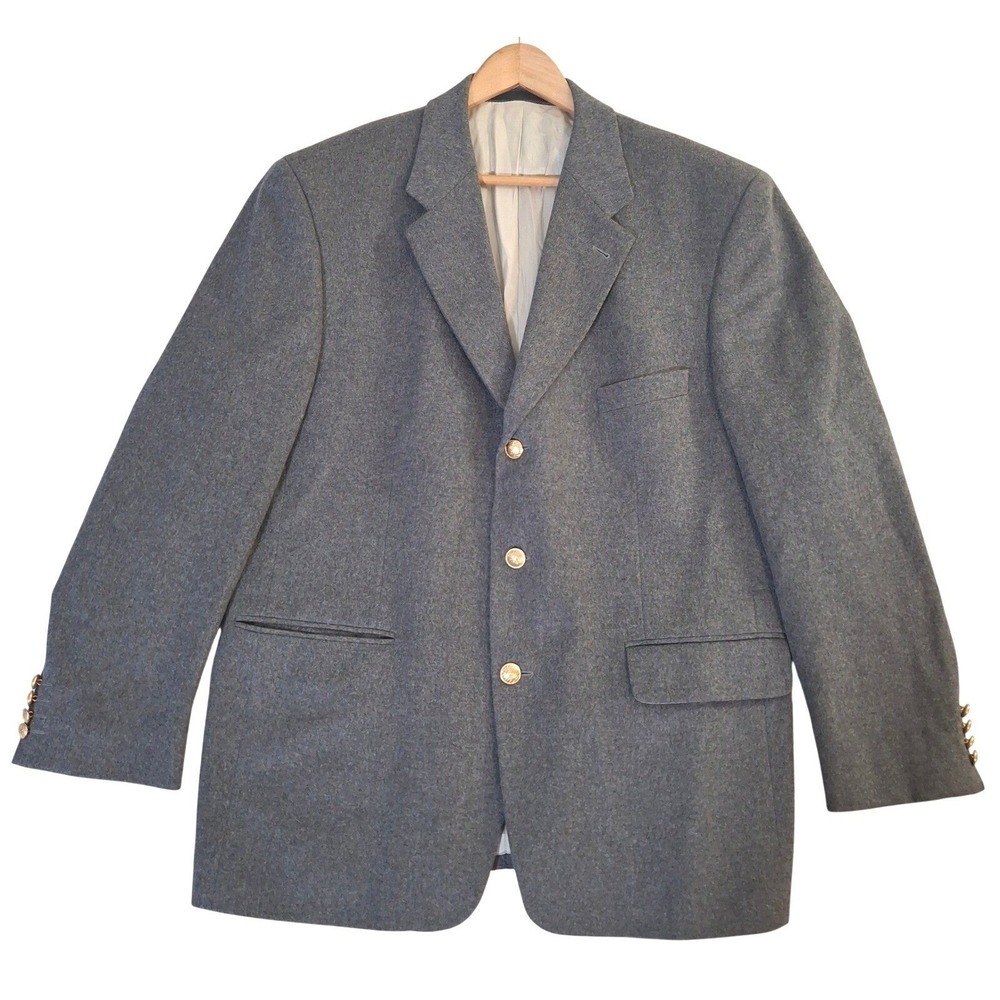Yves Saint Laurent Pour Homme Blazer Coat Mens 56 Gray Wool Cashmere Gold Button